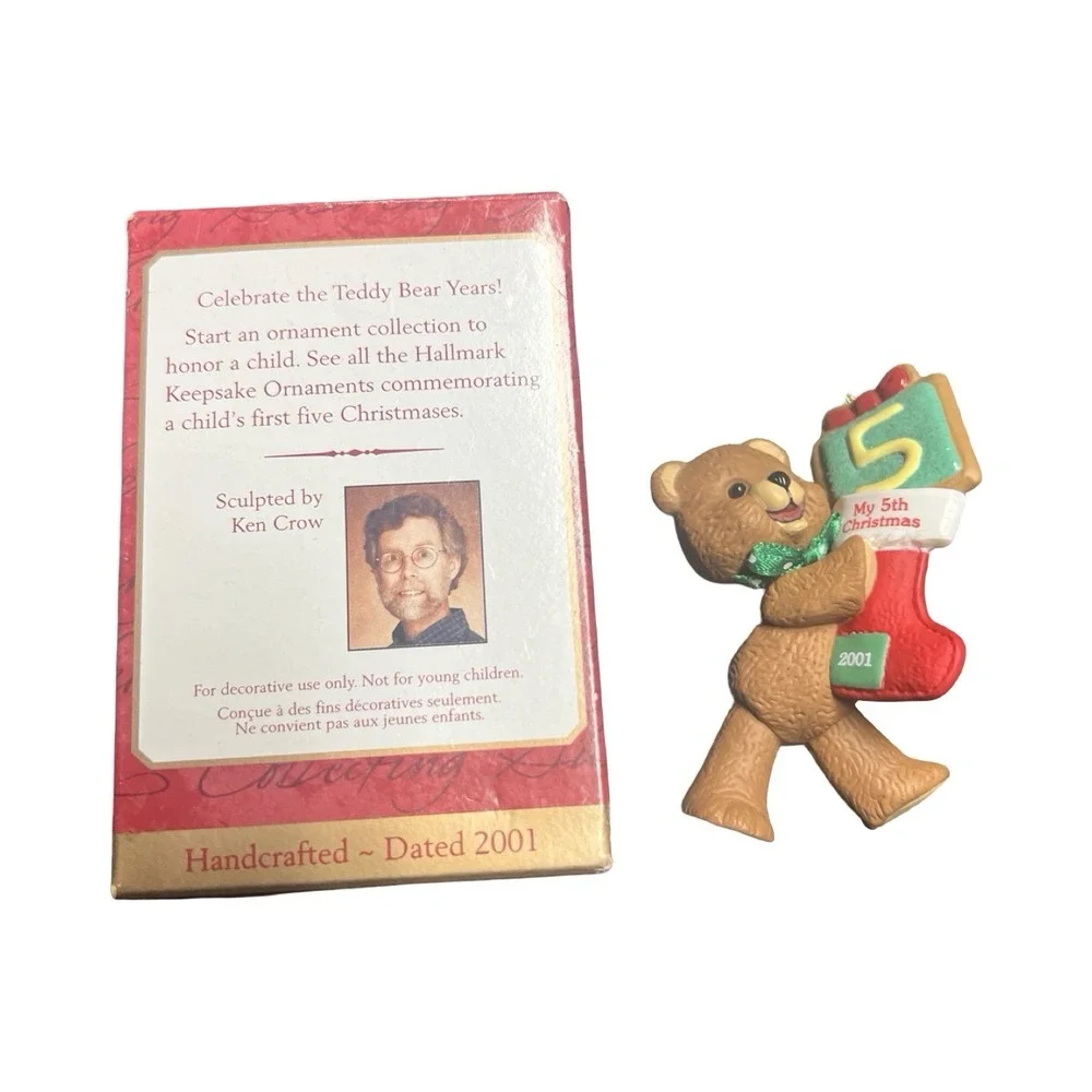 Hallmark Keepsake Ornament 2001 Childs Fifth Christmas‎ Teddy Bear QX8395 Boxed